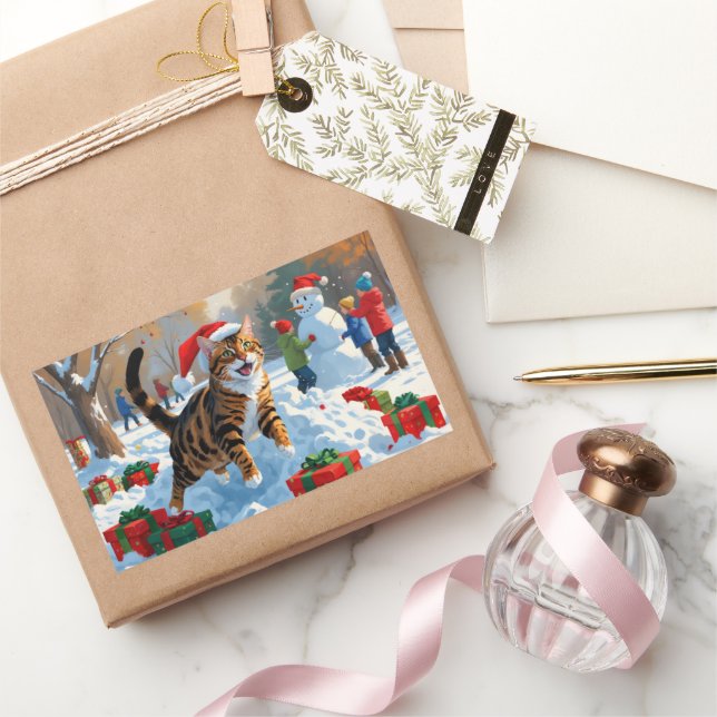 Bengal Cat Christmas Festive Snow Scene Sticker (Gifting)
