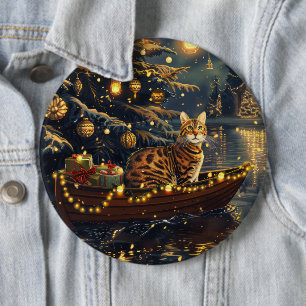 Bengal Cat Christmas Festive Voyage 6 Inch Round Button