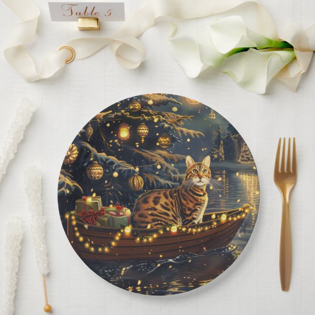 Bengal Cat Christmas Festive Voyage Paper Plate (Wedding)