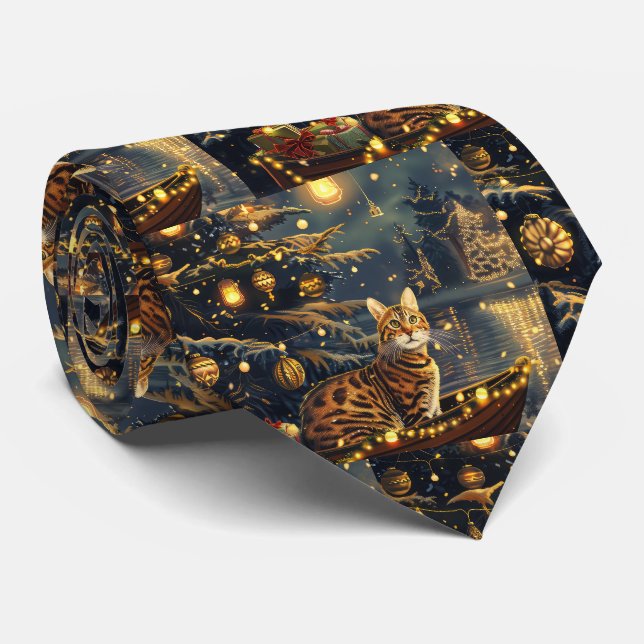 Bengal Cat Christmas Festive Voyage Tie (Rolled)