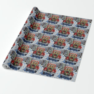 Bengal Cat Christmas Red Truck Holiday Wrapping Paper