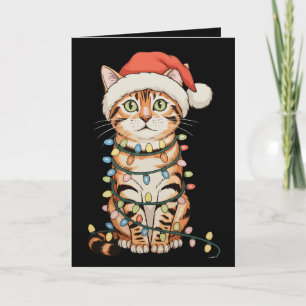 Bengal Cat Christmas Tree Lights Santa Hat Xmas Holiday Card