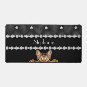 Bengal Cat Diamonds On Black Desk Mat