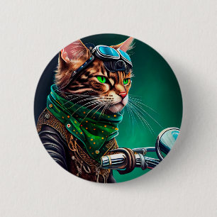 Bengal Cat driving bike St. Patrick's Day 2 Inch Round Button