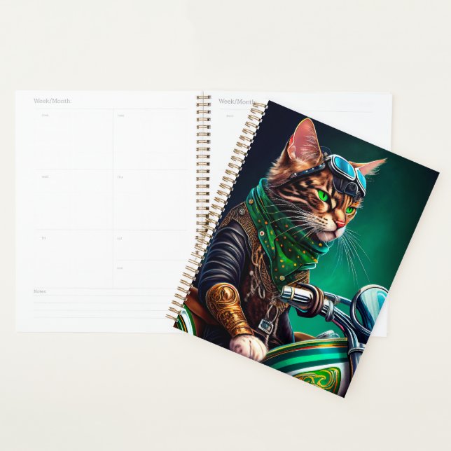 Bengal Cat driving bike St. Patrick's Day Planner (Display)