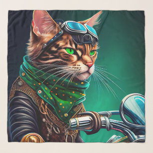 Bengal Cat driving bike St. Patrick's Day Scarf