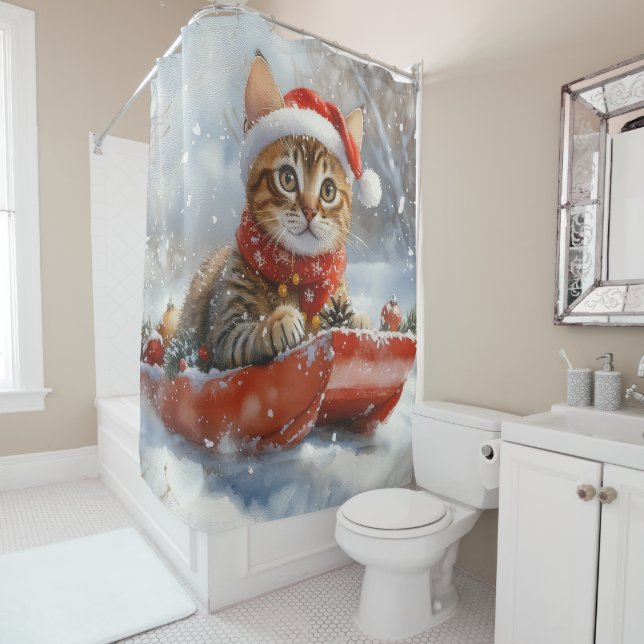 Bengal Cat in Sledge Let it Snow Christmas (In Situ)