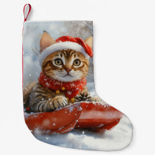 Bengal Cat in Sledge Let it Snow Christmas Small Christmas Stocking