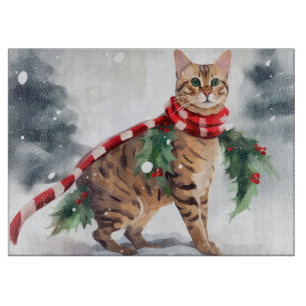 Bengal Cat in Snow Christmas  Cutting Board