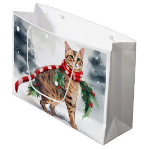Bengal Cat in Snow Christmas Large Gift Bag