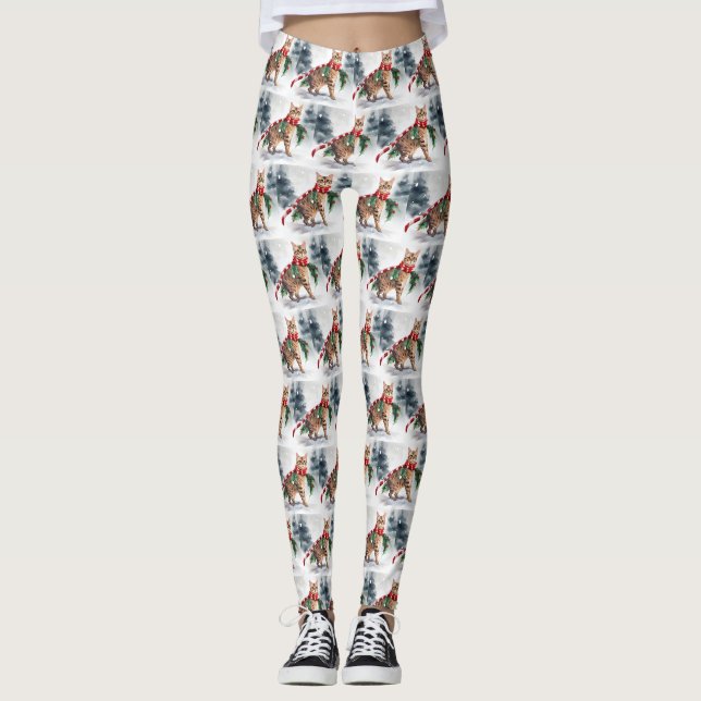 Bengal Cat in Snow Christmas  Leggings (Front)