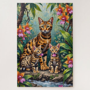 Bengal Cat Jungle Orchid Art Jigsaw Puzzle