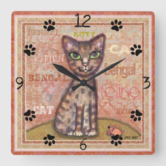 Bengal Cat Lover Square Wall Clock (Front)