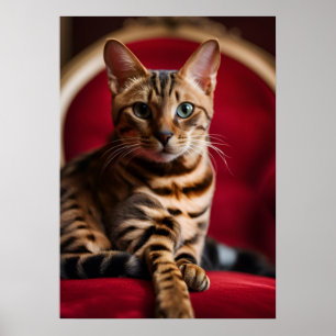 Bengal Cat Portrait Fine Art Poster — Regal Red 