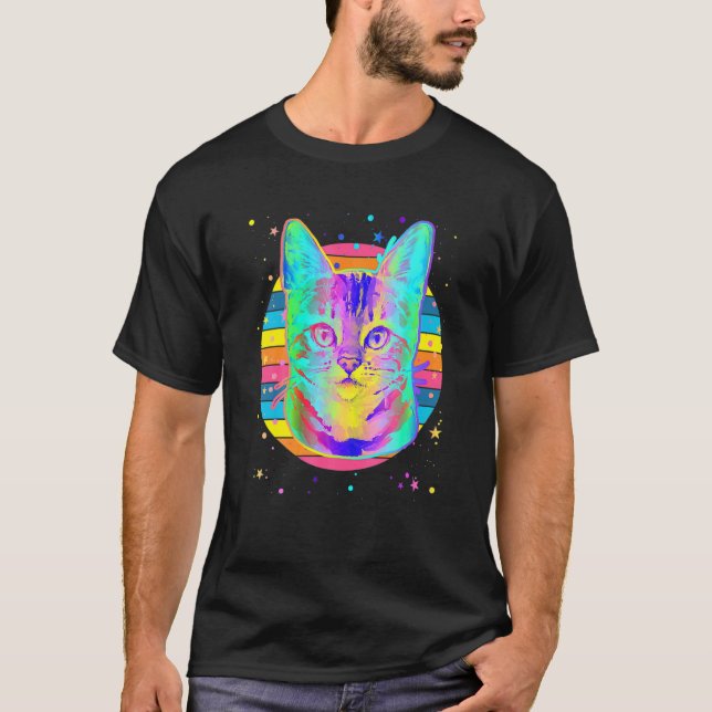 Bengal Cat Rainbow Space Black T-Shirt (Front)