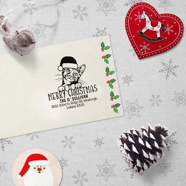 Bengal Cat Return Address Christmas  Rubber Stamp (Creator Uploaded)