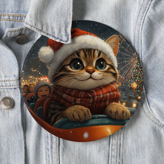 Bengal Cat Roller Coaster Christmas 6 Inch Round Button (In Situ)