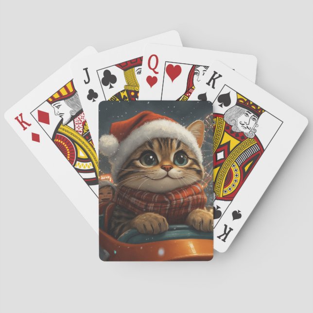 Bengal Cat Roller Coaster Christmas Playing Cards (Back)