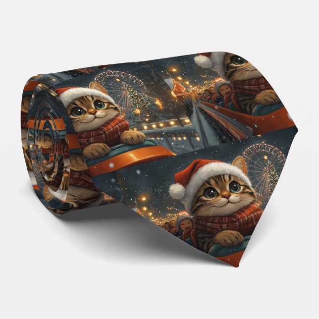 Bengal Cat Roller Coaster Christmas Tie (Rolled)