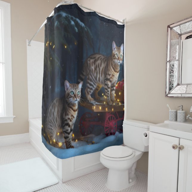 Bengal Cat Snowy Sleigh Ride Christmas Decor  (In Situ)
