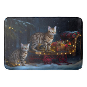 Bengal Cat Snowy Sleigh Ride Christmas Decor  Bath Mat