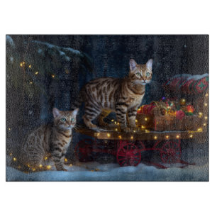 Bengal Cat Snowy Sleigh Ride Christmas Decor  Cutting Board