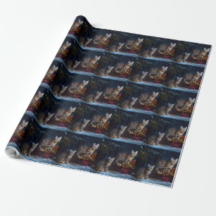 Bengal Cat Snowy Sleigh Ride Christmas Decor  Wrapping Paper