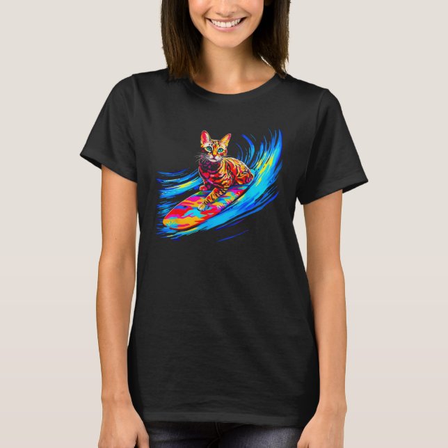 Bengal Cat Surfing T-Shirt (Front)