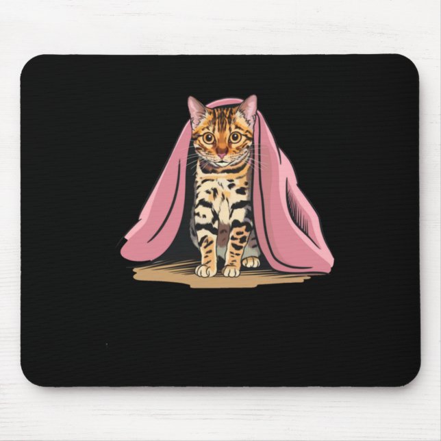 Bengal Cat Under A Pink Blanket Sticker  Mouse Pad (Front)
