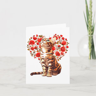 Bengal Cat Valentines Day Floral Heart Design For  Card