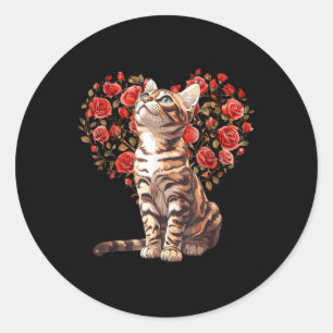 Bengal Cat Valentines Day Floral Heart Design For  Classic Round Sticker