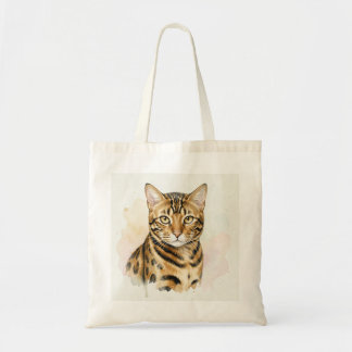 Bengal Cat Watercolour Portrait Tote Bag