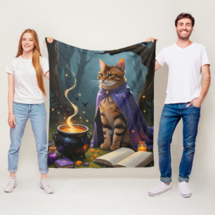 Bengal Cat Whimsical Halloween Painting  Fleece Blanket