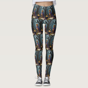 Bengal Cat Whimsical Halloween Painting Leggings