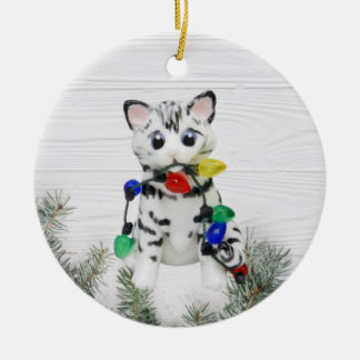 Bengal Cat White Grey Ornament