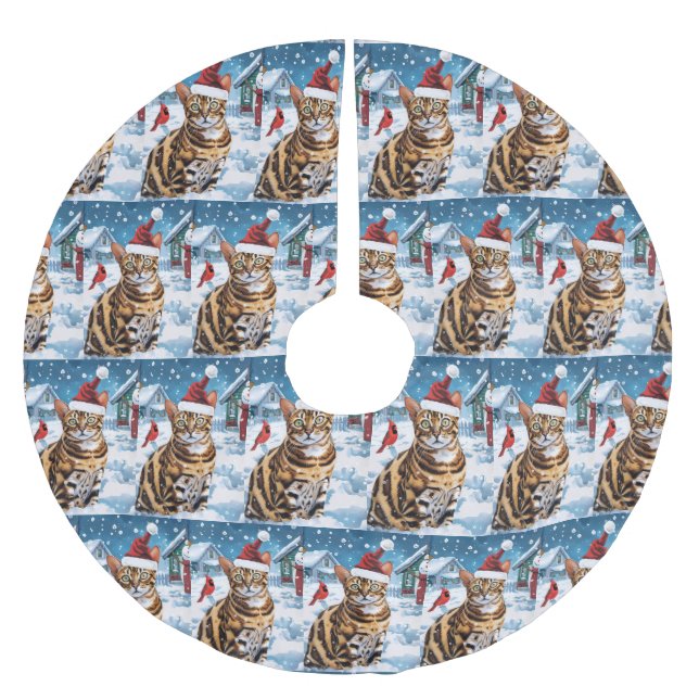 Bengal Cat Winter Wonderland Christmas Joy Brushed Polyester Tree Skirt (Front)