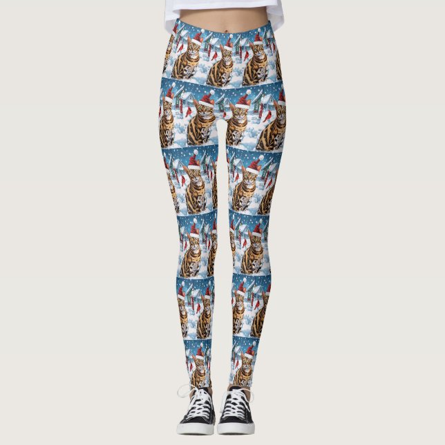 Bengal Cat Winter Wonderland Christmas Joy Leggings (Front)