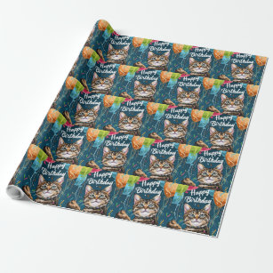 Bengal Cat with Balloons Wrapping Paper