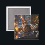 Bengal Cat With Christmas Lights Holiday Magnet<br><div class="desc">A heartwarming holiday scene featuring a cat sitting peacefully beside a window,  surrounded by glowing Christmas lights. This cozy and festive design captures the spirit of the season,  perfect for adding warmth and charm to any space. Ideal for cat lovers and holiday decor enthusiasts.</div>