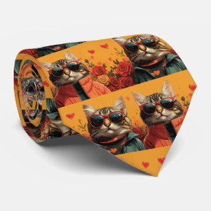 Bengal Cat With Heart Roses Valentine's Day Tie