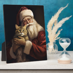Bengal Cat with Santa Claus Festive Christmas Plaque