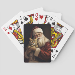 Bengal Cat with Santa Claus Festive Christmas Playing Cards