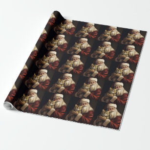 Bengal Cat with Santa Claus Festive Christmas Wrapping Paper