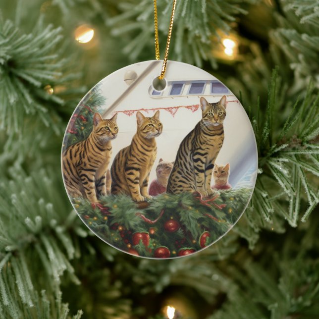 Bengal Cats Christmas Cruise: Pawsome Holiday Ceramic Ornament (Tree)