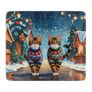 Bengal Cats Christmas Snow Holiday Cutting Board