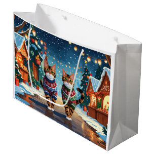 Bengal Cats Christmas Snow Holiday Large Gift Bag
