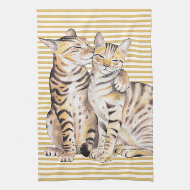 Bengal Cats Ochre Stripes Kitchen Towel (Vertical)