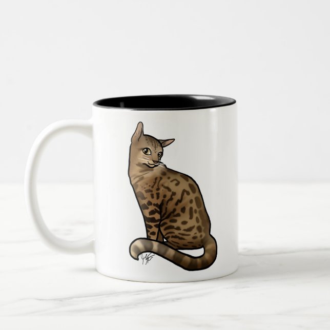 Bengal Cats with Spotted coats Two-Tone Coffee Mug (Left)