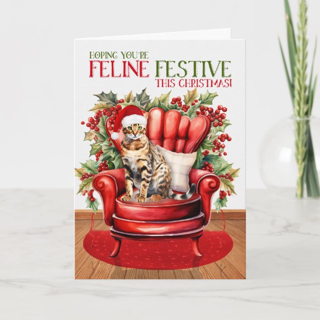 Bengal Christmas Cat FELINE Festive Holiday Card (Front)