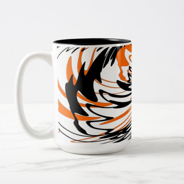 Bengal Colors Squiggly Orange and Black Lines Two-Tone Coffee Mug (Left)